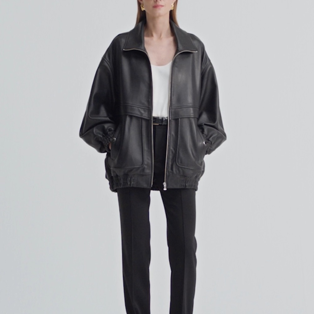 Nour Hammour “Beck” Black Leather Jacket, 34